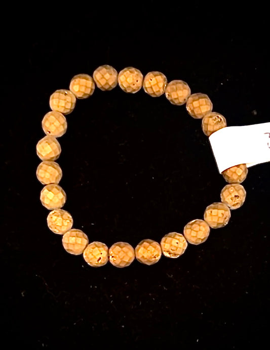 Agate Druzy Electroplate Gold Facets Bracelet